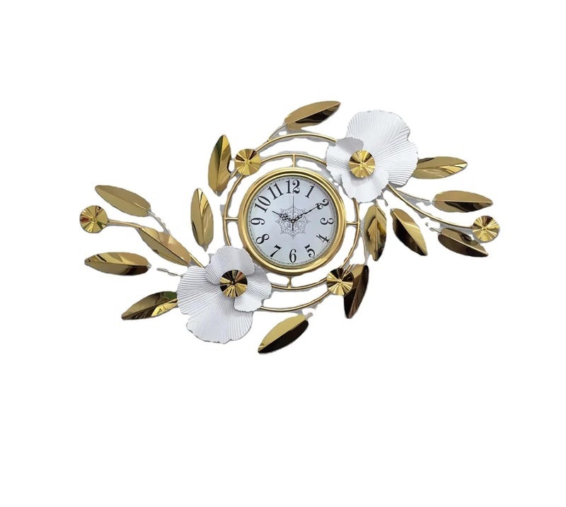 WENGTY Luxury Metal Analog Wall ClockFloral Design for Home Decor Wall Decoration Items for Living Dining Bedroom Office Drawing Room Hall Entryway Cafe Hotels