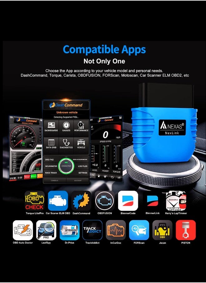 NEXUS - NexLink OBD2 Scanner Bluetooth 5 Wireless Compatible with Third Party Apps Universal Code Reader for Cars and Motorcycles Fault Check OBDII Scan Tool - Image 1