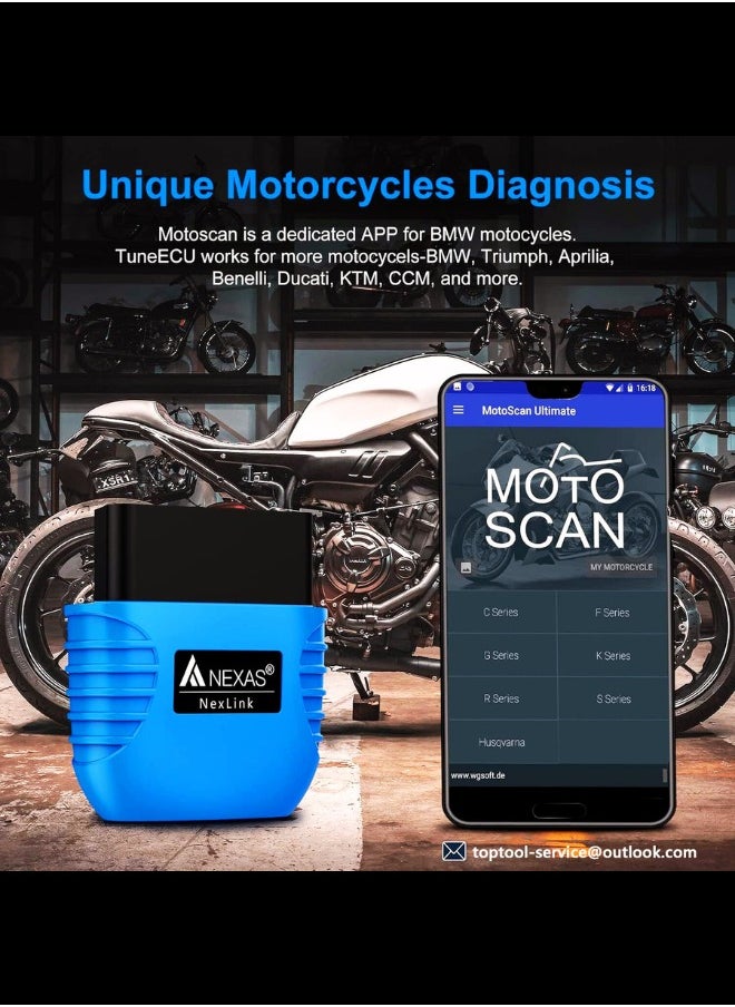 NEXUS - NexLink OBD2 Scanner Bluetooth 5 Wireless Compatible with Third Party Apps Universal Code Reader for Cars and Motorcycles Fault Check OBDII Scan Tool - Image 1