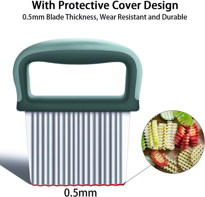 OneNine Crinkle Cutter, Stainless Steel Wavy Crinkle Cutting Tool with Handle, Serrator Salad Chopping Knife Vegetable French Fry Slicer Wavy Chopper for Veggies Fruits Potato Carrots Butter Lettuce - Image 3