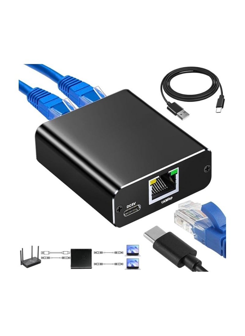 ماركة غير محددة موزع إيثرنت 1 إلى 2 – مقسم شبكة جيجابت RJ45 للكمبيوتر والراوتر والسويتش وADSL والتلفزيون الرقمي – يدعم الاتصال المتزامن 