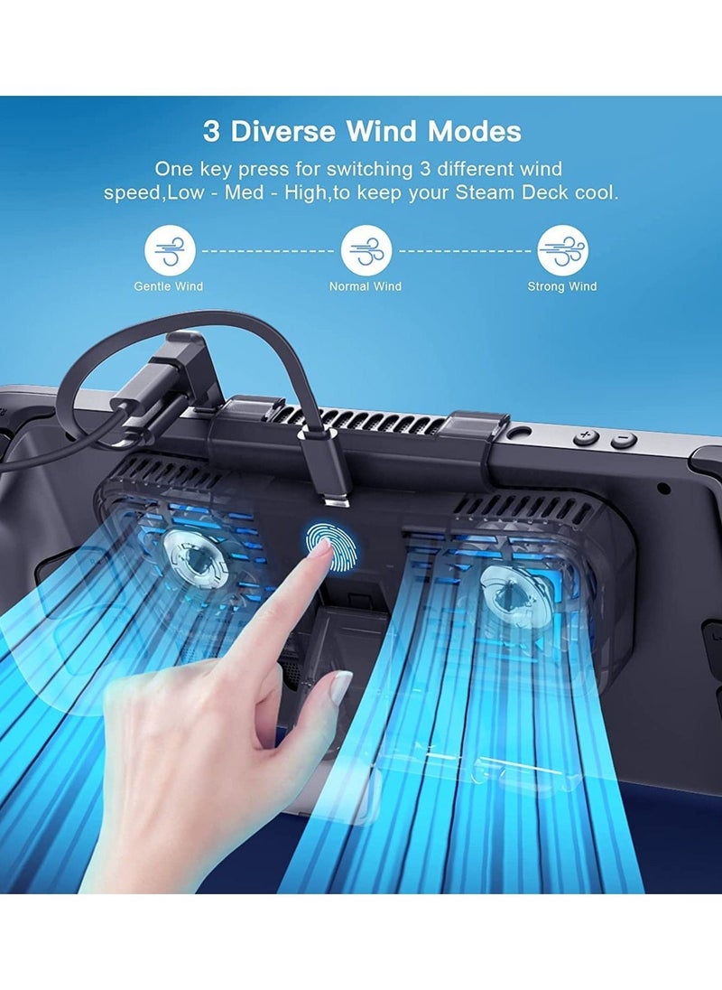 RGB Cooling Fan for Valve Steam Deck Nintendo Switch OLED, Cooling Fan Dock with Stand  USB-C Adaptor, Steam Deck Cooler USB-C Powered with Adjustable Speed Blue RGB Lighting - Image 2