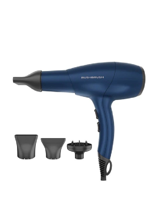 Rush Brush D3 Ultra Hair Dryer with Attachments, 2400 Watt, 3 Temperature - Navy Blue