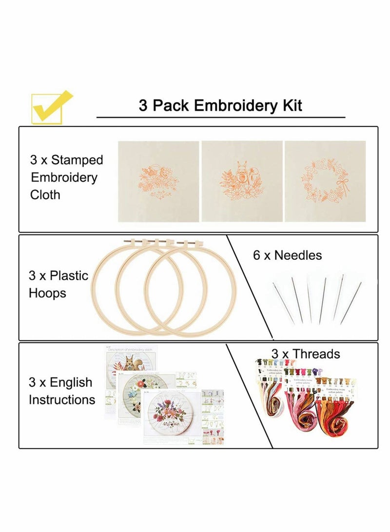 Y&D Embroidery Starter Kit, 3 Pcs DIY Stamped Cross Stitch Kits for Adults, Hand Beginners Kit with Cute Fox Flower Plant Pattern and Hoop  - Image 3