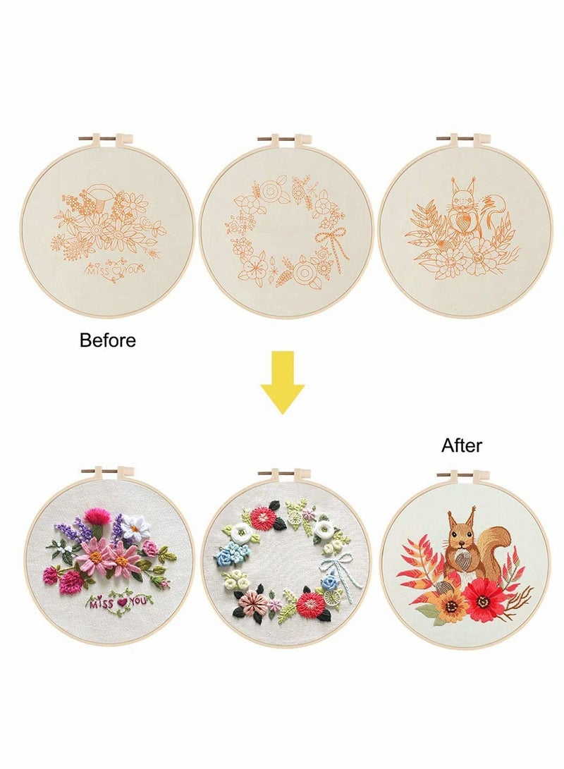 Y&D Embroidery Starter Kit, 3 Pcs DIY Stamped Cross Stitch Kits for Adults, Hand Beginners Kit with Cute Fox Flower Plant Pattern and Hoop  - Image 2