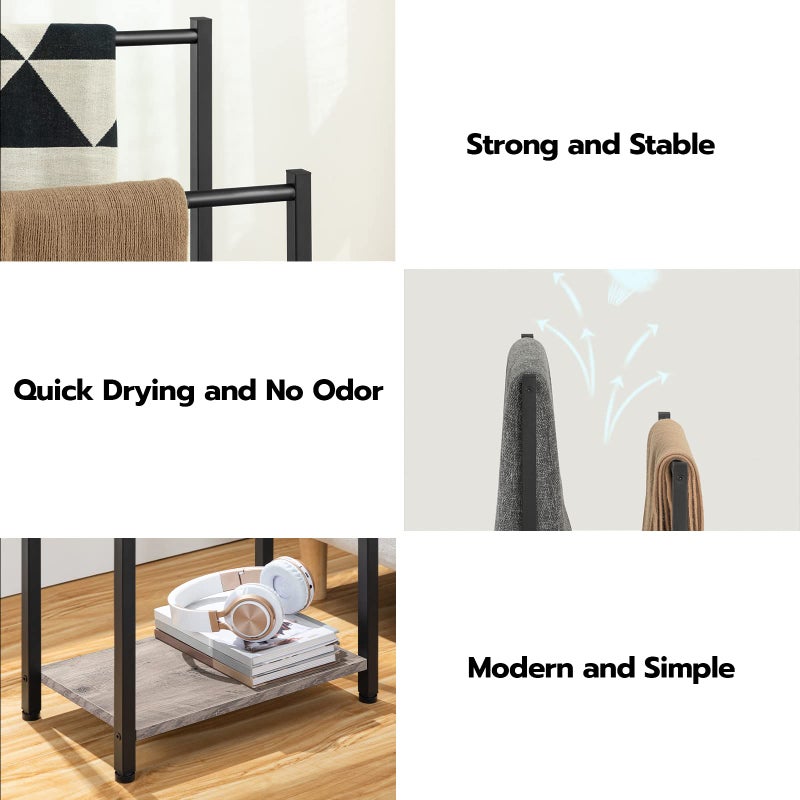 HOOBRO Freestanding Towel Rack, 2 Tier Towel Holder for Bathroom, Blanket Rack Stand, Industrial Towel Bar Stand with Storage Shelf, for Bathroom, Bedroom, Laundry Room, Metal, Greige BG02LB01 - Image 4