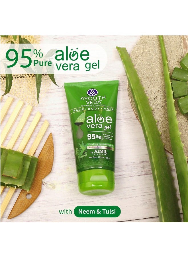 AYOUTHVEDA Aloe Vera Gel | Multi Purpose Gel For Face, Body & Hair | Non-Greasy Hydrating Formula With Neem, Tulsi & Cucumber Essence | Calms Sunburn & Promotes Even Skin Tone (Pack Of 2-150Gm Each)  - Image 2