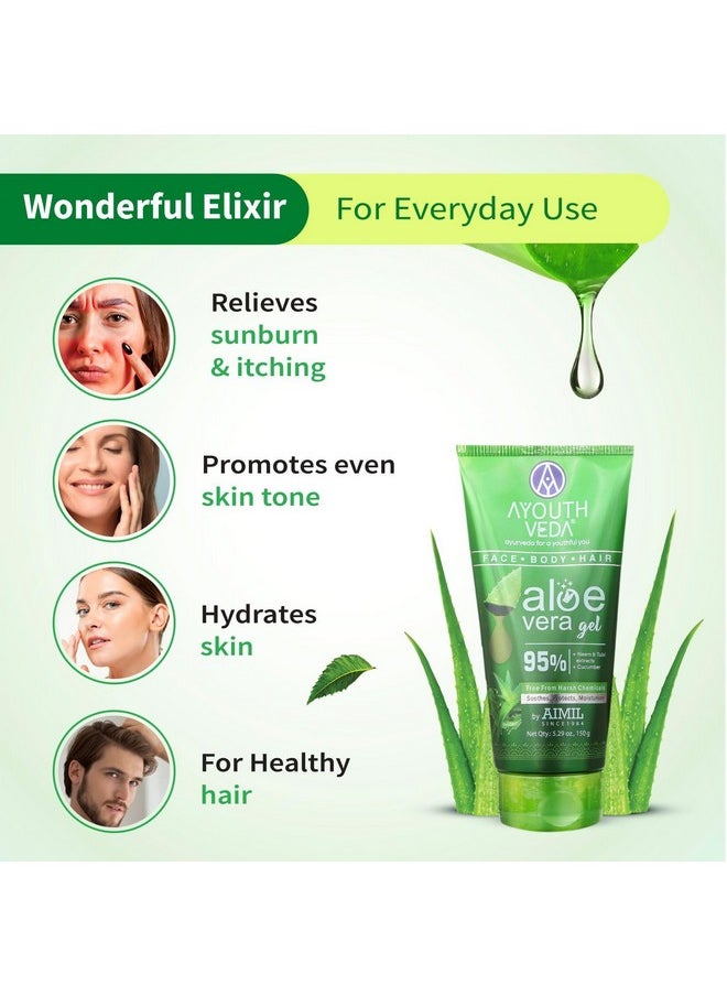 AYOUTHVEDA Aloe Vera Gel | Multi Purpose Gel For Face, Body & Hair | Non-Greasy Hydrating Formula With Neem, Tulsi & Cucumber Essence | Calms Sunburn & Promotes Even Skin Tone (Pack Of 2-150Gm Each)  - Image 4