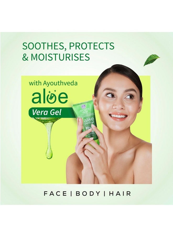 AYOUTHVEDA Aloe Vera Gel | Multi Purpose Gel For Face, Body & Hair | Non-Greasy Hydrating Formula With Neem, Tulsi & Cucumber Essence | Calms Sunburn & Promotes Even Skin Tone (Pack Of 2-150Gm Each)  - Image 3