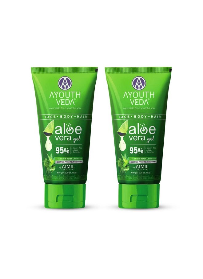 AYOUTHVEDA Aloe Vera Gel | Multi Purpose Gel For Face, Body & Hair | Non-Greasy Hydrating Formula With Neem, Tulsi & Cucumber Essence | Calms Sunburn & Promotes Even Skin Tone (Pack Of 2-150Gm Each)  - Image 1