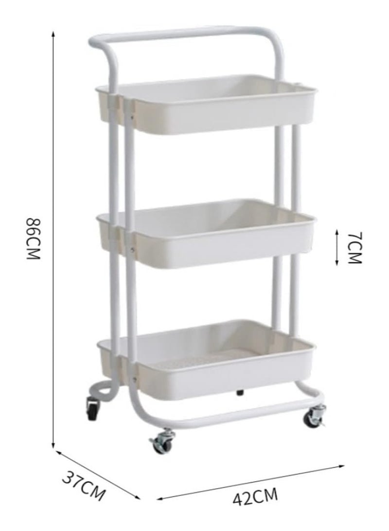 BLOOMING TIME 3 Tier Trolley Storage Cart With Rubber Wheels White for Baby - Image 2