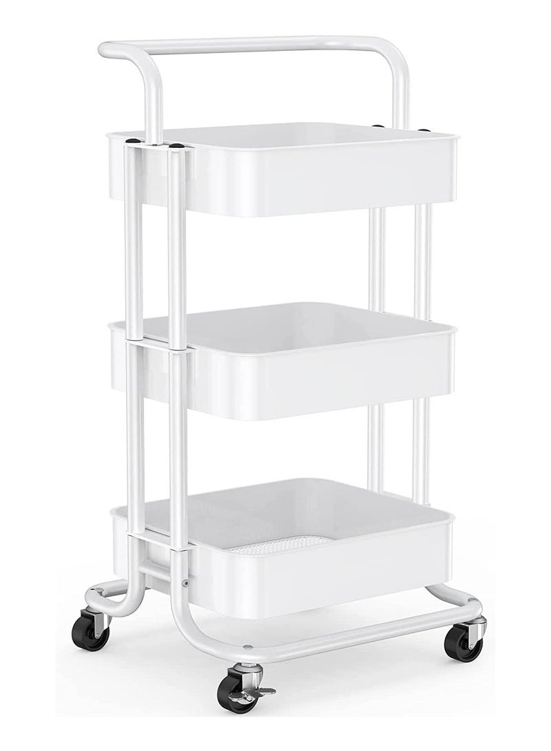 BLOOMING TIME 3 Tier Trolley Storage Cart With Rubber Wheels White for Baby - Image 1
