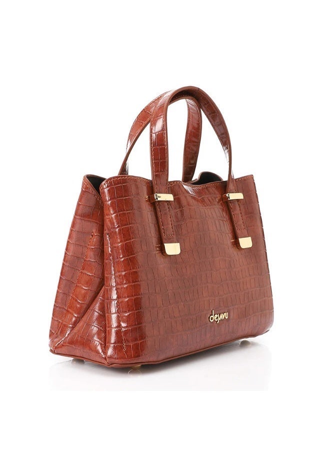 DejaVu One Main Compartment Camel Faux Leather Handbag - Image 2