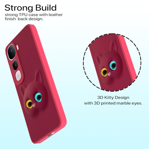 Pikkme Back Cover for Vivo Y400 5G | Cute Cat Leather Finish | Soft TPU | Bumper Case for Girls (Pink) - Image 2