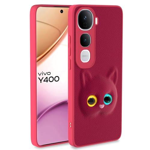 Pikkme Back Cover for Vivo Y400 5G | Cute Cat Leather Finish | Soft TPU | Bumper Case for Girls (Pink) - Image 1