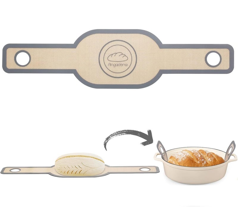 VOLMATE VOLMATE Silicone Bread Sling Oval NonStick Easy Clean Reusable Baking Mat for Dutch Oven Sourdough Bread with Long Handles 1 Gray Square  - Image 1