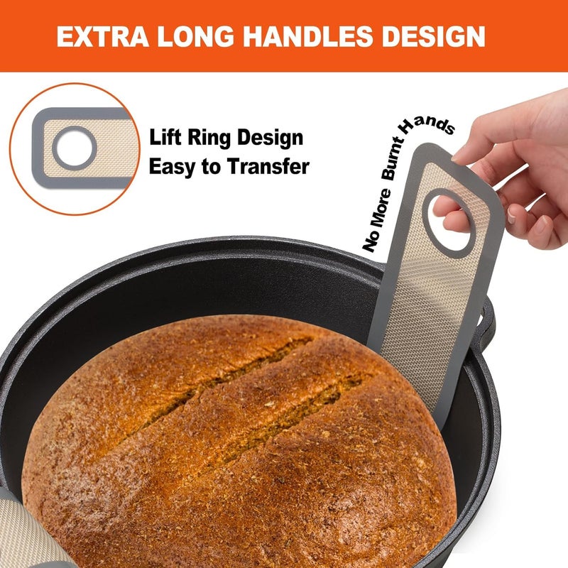 VOLMATE VOLMATE Silicone Bread Sling Oval NonStick Easy Clean Reusable Baking Mat for Dutch Oven Sourdough Bread with Long Handles 1 Gray Square  - Image 3
