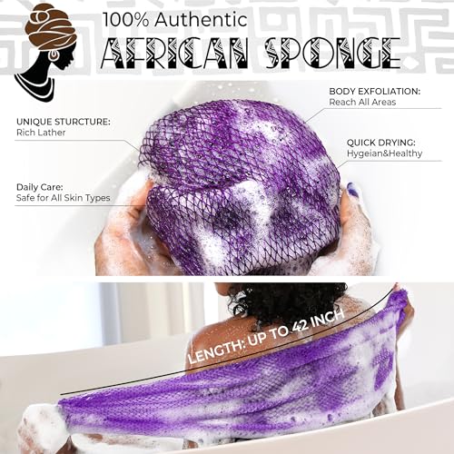 RelaxScene African Net Sponge Authentic - 2 Pieces Exfoliating Body Scrubber Bath Sponge - Back Scrubber Washcloth for Shower White&Purple - Real African Scrub Exfoliator Body Care Bathing Accessorie - Image 2