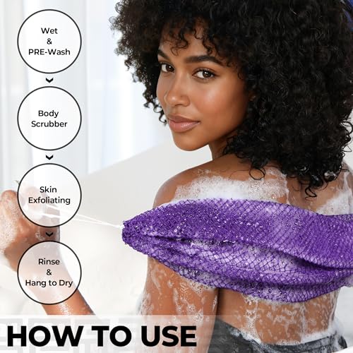 RelaxScene African Net Sponge Authentic - 2 Pieces Exfoliating Body Scrubber Bath Sponge - Back Scrubber Washcloth for Shower White&Purple - Real African Scrub Exfoliator Body Care Bathing Accessorie - Image 5