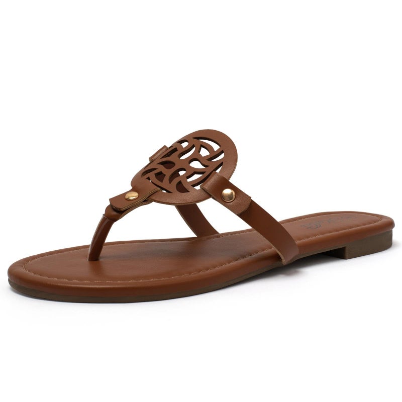 katliu Women's Flat Sandals Flip Flop Sandals Comfortable Dressy Thong Sandals Brown 8 - Image 1