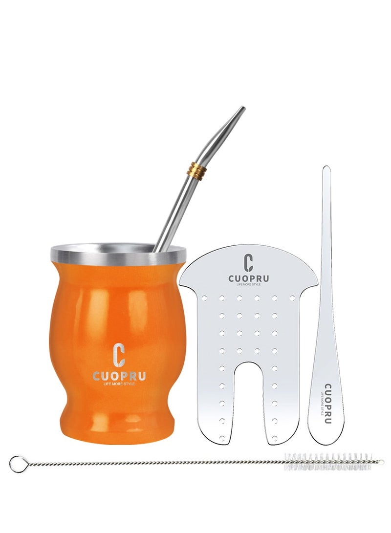 CUOPRU Yerba Mate Cup Set 8 oz Argentinian Style with Bombilla Straw and Tea Strainer  - Image 1