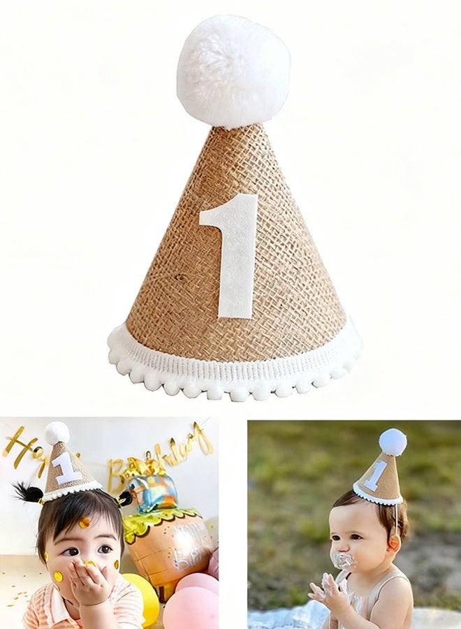 Happy D 1st Birthday Party Hat For Babies, Birthday Hat, Adjustable Soft Headband, Birthday Decoration Celebration Cone Hats For Celebrations, Linen Decorative Hat, Party Supplies For Baby For Girl And Boy - Image 1