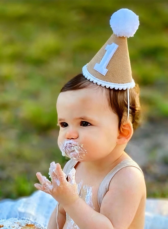 Happy D 1st Birthday Party Hat For Babies, Birthday Hat, Adjustable Soft Headband, Birthday Decoration Celebration Cone Hats For Celebrations, Linen Decorative Hat, Party Supplies For Baby For Girl And Boy - Image 2