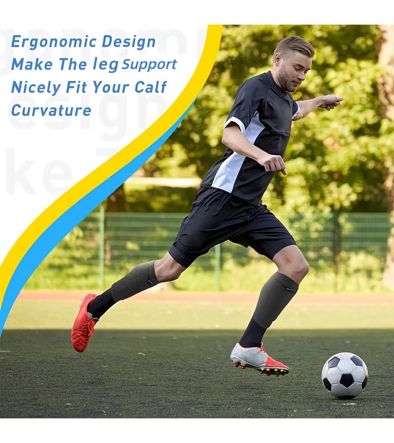 Football Leg Calf Brace with Shin Guards Sock Covers Fastening Straps for Football Training Matches Unisex Black Size L - Image 5
