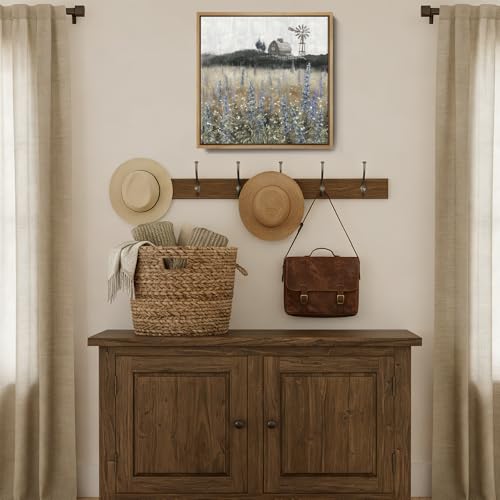 Nicetop Bathroom Wall Art Vintage Farmhouse Canvas Print Retro Countryside Flower Field Nature Meadow Landscape Rustic Windmill Barn Picture Framed Artwork for Home Bedroom Living Room Black Purple 14x14inch - Image 5