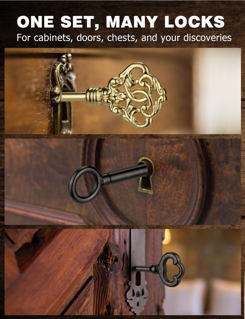Mellbree Skeleton Key, 20PCS Universal Hollow Barrel Antique Keys for Vintage Furniture, Jewelry Box, Curio Cabinet & Old Doors Lock Replacement - Image 5