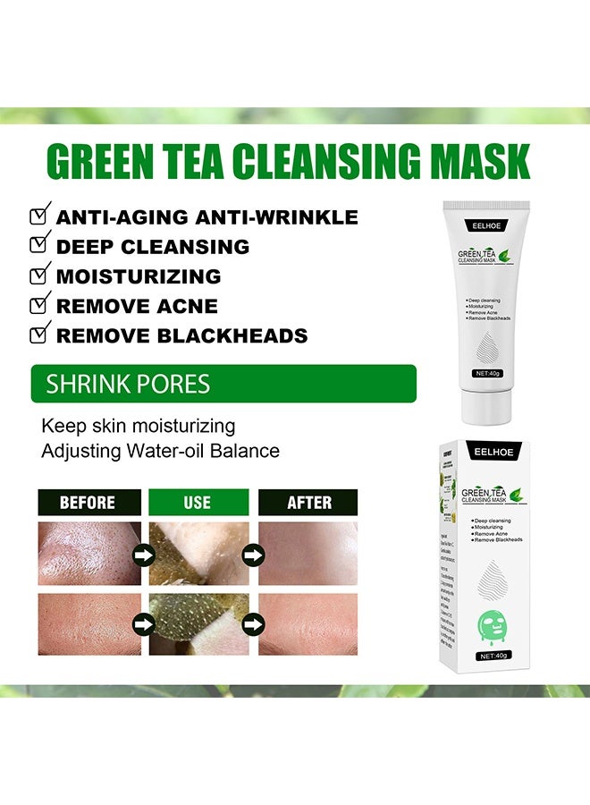 إيلهو قناع تطهير الشاي الأخضر - قناع تمزيق التحكم في الزيت مزيل الرؤوس السوداء الشاي الأخضر تمزيق قشر قناع قبالة الجلد الميت تنظيف المسام ، قناع تقشير إشراق البشرة للبشرة الباهتة -40G - Image 5