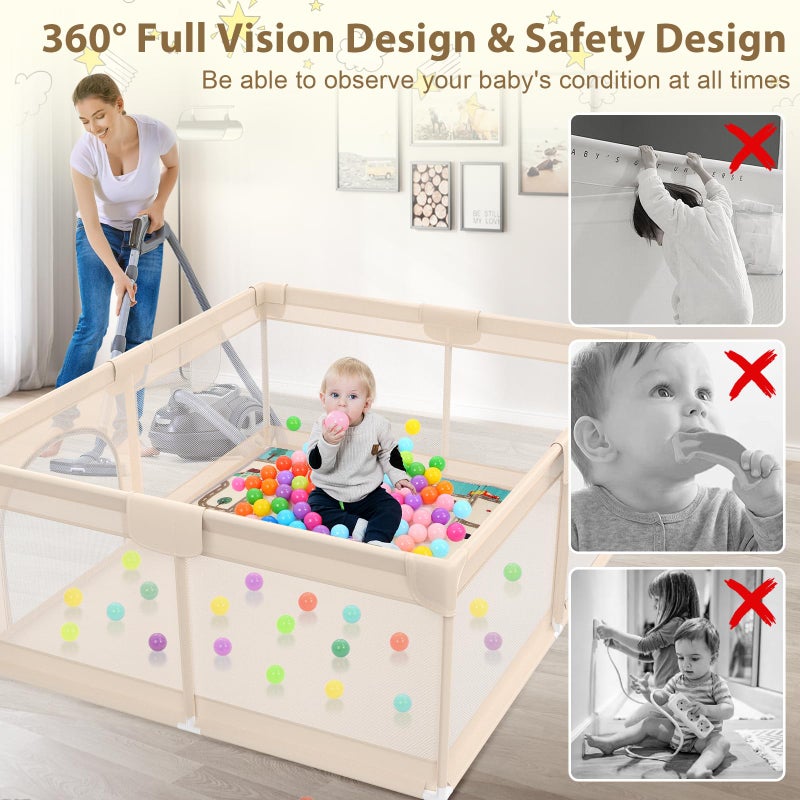 Abdtech Playpen for Babies and Toddlers 79x71inch - Extra Large Baby Gate Play Pen with Soft Breathable Mesh Cover - Indoor and Outdoor Baby Playard - Portable Playpen for Babies (Apricot) - Image 4
