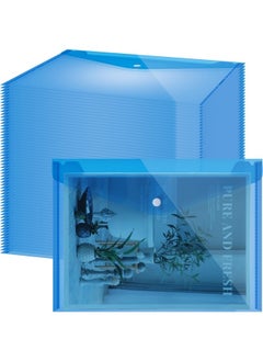 Zhehao 100 Pcs Clear Envelopes With Snap Button Closure A4 Letter Size Plastic Envelope Folder Poly Document Envelopes With Button Closure File Folders For School Home Office (Bluesimple Style)  - Image 1
