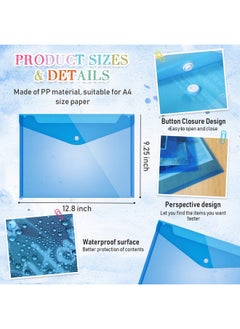 Zhehao 100 Pcs Clear Envelopes With Snap Button Closure A4 Letter Size Plastic Envelope Folder Poly Document Envelopes With Button Closure File Folders For School Home Office (Bluesimple Style)  - Image 3