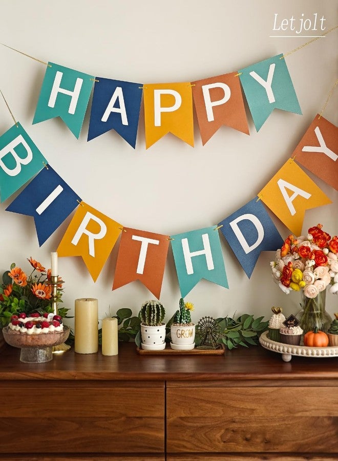 Letjolt Blue Orange Happy Birthday Banner Birthday Party Bunting Signs Supplies - Image 3