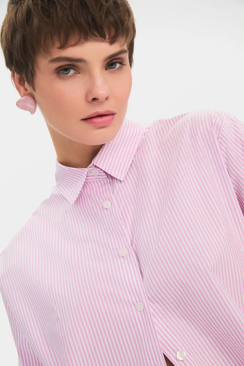 جون Women's Oversize/loose Cut 100% Cotton Lilac Striped Shirt