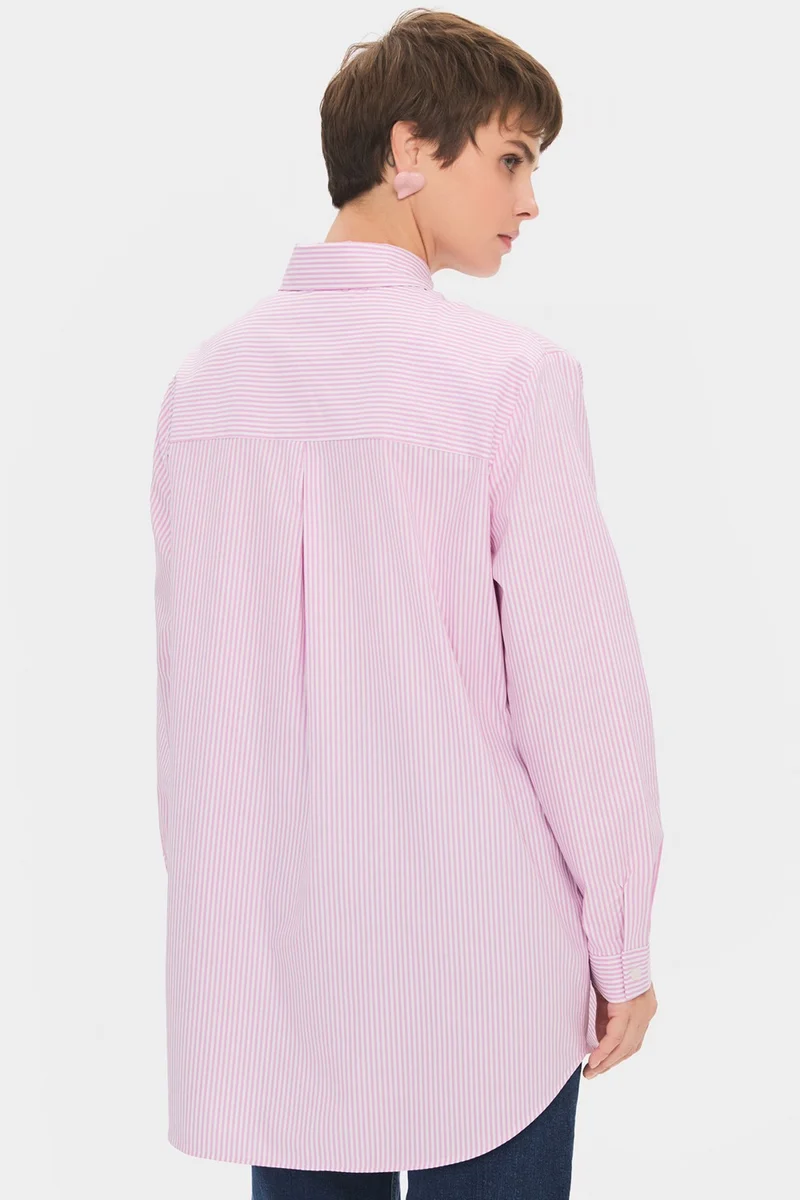 جون Women's Oversize/loose Cut 100% Cotton Lilac Striped Shirt