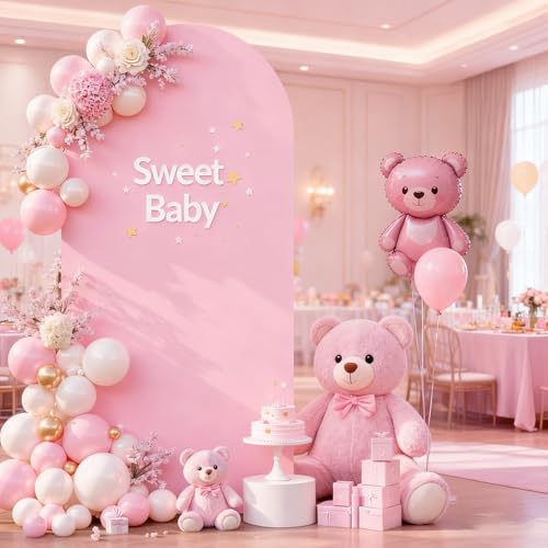 PARTISKY 6FT Baby Pink Arch Covers, Spandex Fitted Wedding Arch Stand Covers Round Top Chiara Backdrop Cover for Birthday Party Ceremony Banquet Decoration - Image 3