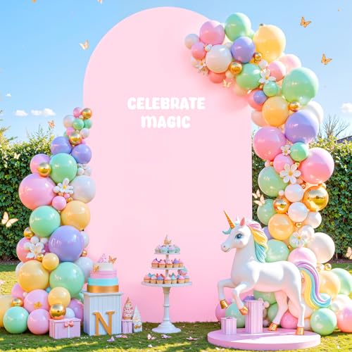 PARTISKY 6FT Baby Pink Arch Covers, Spandex Fitted Wedding Arch Stand Covers Round Top Chiara Backdrop Cover for Birthday Party Ceremony Banquet Decoration - Image 1