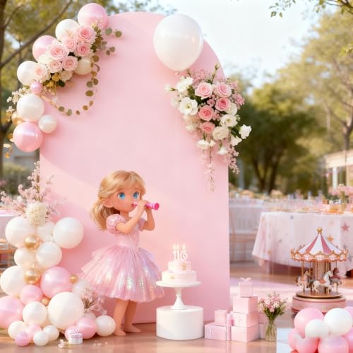 PARTISKY 6FT Baby Pink Arch Covers, Spandex Fitted Wedding Arch Stand Covers Round Top Chiara Backdrop Cover for Birthday Party Ceremony Banquet Decoration - Image 4