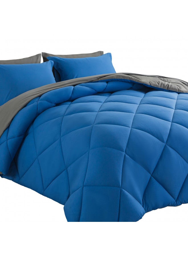 COSYBAY Cosybay Bed in a Bag Queen Comforter Sets 7pcs All Season Solid Down Alternative Bedding Sets Blue and Grey with Comforter, Pillow Shams, Flat Sheet, Fitted Sheet and Pillowcases  - Image 1