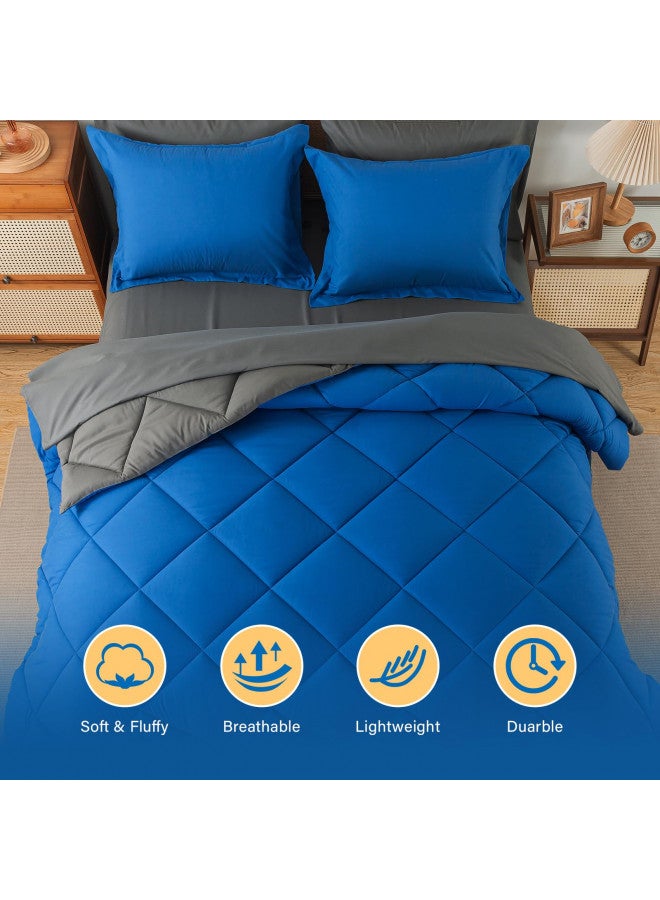 COSYBAY Cosybay Bed in a Bag Queen Comforter Sets 7pcs All Season Solid Down Alternative Bedding Sets Blue and Grey with Comforter, Pillow Shams, Flat Sheet, Fitted Sheet and Pillowcases  - Image 2