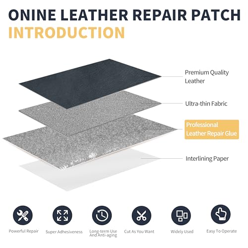 ONine Leather Repair Patch，Leather Repair Tape, 3 x 60 inches Leather Repair Patch for Furniture,Vinyl Repair Kit，Leather Couch Patch，for Sofas, Furniture, Car Seats, Office Chairs(Dark Grey) - Image 3