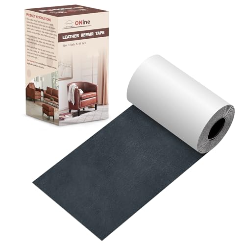 ONine Leather Repair Patch，Leather Repair Tape, 3 x 60 inches Leather Repair Patch for Furniture,Vinyl Repair Kit，Leather Couch Patch，for Sofas, Furniture, Car Seats, Office Chairs(Dark Grey) - Image 1