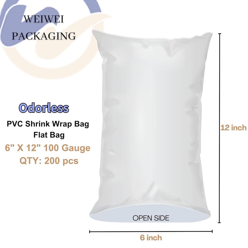 WEIWEI PACKAGING Store Weiwei - 200PCS 6x12 inch Odorless PVC Heat Shrink Wrap Bags 100 Gauge - Image 2