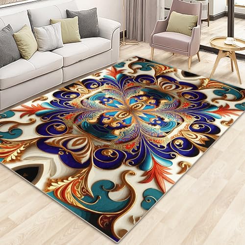 GUG Washable Area Rug, Non-Slip Vintage Hallway Rug Runner with Upgrade Rubber Backing, Stain Resistant Faux Wool Distressed Carpet for Bedroom Kitchen Laundry Corridor Balcony (86" x 63") - Image 1