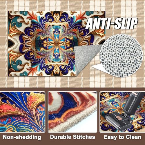 GUG Washable Area Rug, Non-Slip Vintage Hallway Rug Runner with Upgrade Rubber Backing, Stain Resistant Faux Wool Distressed Carpet for Bedroom Kitchen Laundry Corridor Balcony (86" x 63") - Image 5