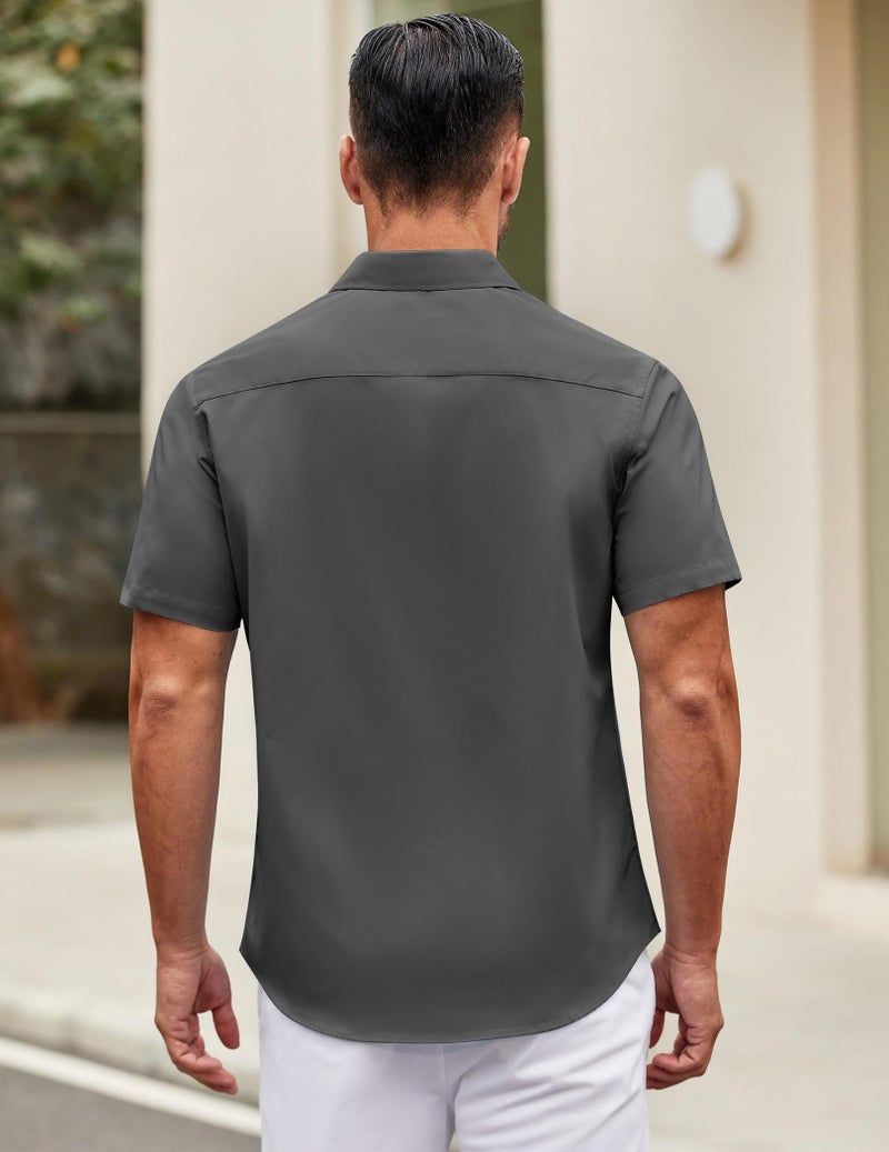 COOFANDY Men's Casual Button Down Shirts Short Sleeve Shirts Lightweight Beach Shirts Dark Grey - Image 4