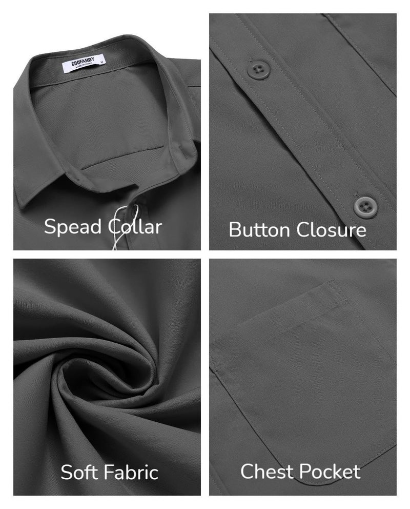 COOFANDY Men's Casual Button Down Shirts Short Sleeve Shirts Lightweight Beach Shirts Dark Grey - Image 5