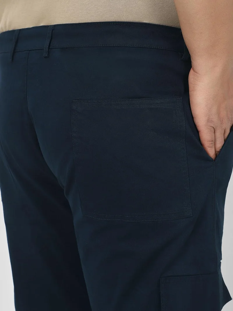 Urbano Fashion  Urbano Plus Men's Navy Regular Fit Solid Cargo Chino Pant with 6 Pockets Stretchable for Men | Best Price UAE